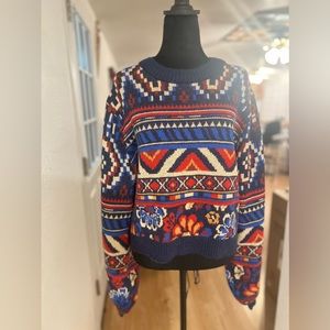 Farm Rio Women’s Pineapple Flowers Sweater in Navy - Size XL